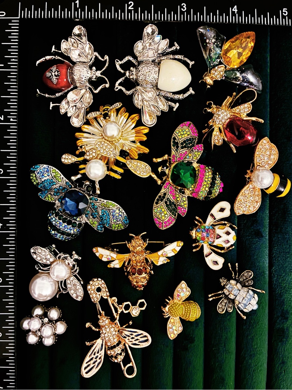 Lot of 15 Bee Brooches Rhinestone Crystal Enamel Insect Pins Set